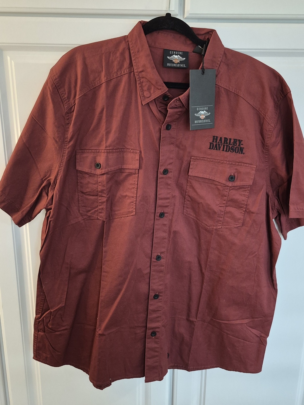 NWT Harley-Davidson Men’s Short-Sleeve Button-Down Shirt in Rust Red XXL